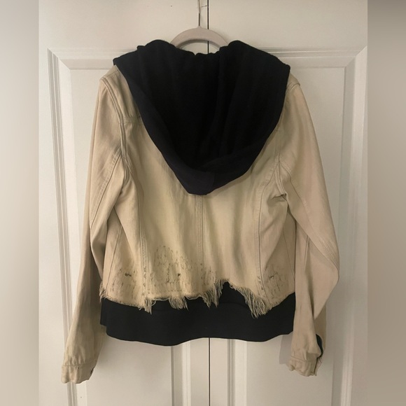 Free People Denim Jean Jacket with Navy hooded sweatshirt underneath - Picture 4 of 4